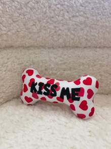 nicovaer 1pc Valentine's Day Realistic Bone Shaped Plush Toy, Red Heart & Love Letter Print, Embroidered Text, With Sound Chip, Pet Companion Toy For Cats & Small Dogs, Valentine's Day Decor & Gift - Multicolor - View 9