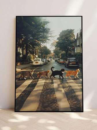 1PC Vintage Monastery Road Cat Spoof Poster, Canvas Print Poster, Interesting Room Decoration, Cat Wall Art Poster, Wall Decoration, Wall Art Poster, Bedroom Living Room Office Art Furniture Decoration, No Frame