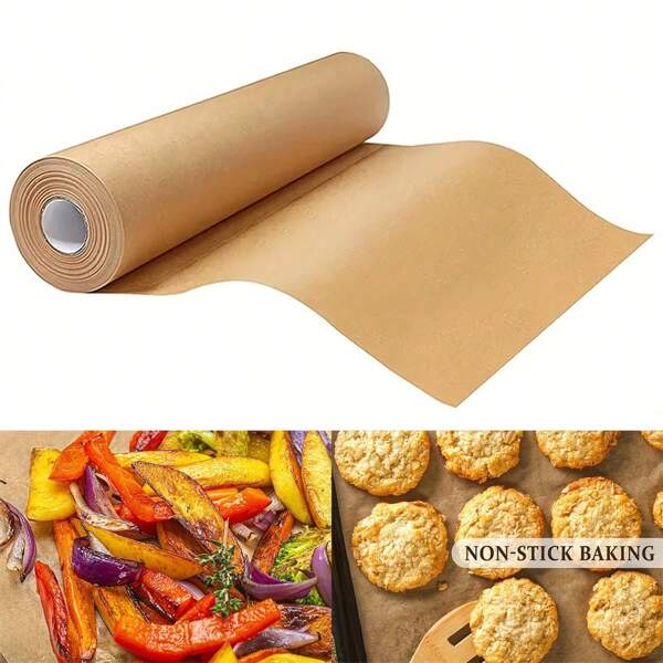 1 rotolo di carta forno non candeggiata - antiaderente, carta da forno siliconata per cucinare, grigliare, friggere ad aria e cuocere a vapore - accessori da cucina essenziali, utensili da cucina