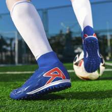 1 双青年高帮防滑足球鞋，蓝色，适合草地比赛和训练，适合所有季节 - 藍色 - 查看 4