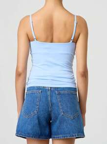 Women Y2k Spaghetti Strap Camisole Crop Tank Top Cami Tops Floral Print Sleeveless V Neck Solid Color Slim Fit Backless Vest Going Out Tops Clubwear Streetwear Summer Outfit Aesthetic Clothes - 淺藍色 - 查看 3