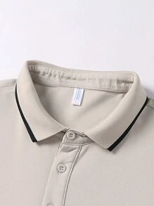 夏季男士修身Polo衫，撞色拼接翻领纽扣上衣，饰有刺绣，适合日常及户外穿着。 - 黑色 - 查看 3