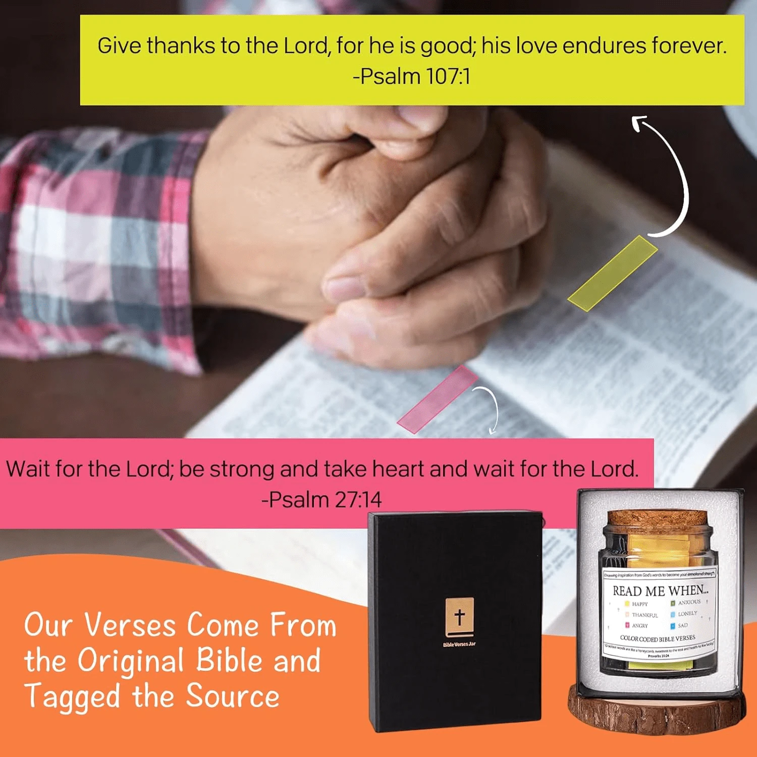 Bible Verse Jar - Barattolo Con Versetti Biblici, 180 Carte A Tema Emozioni, Vetro, Per Preghiera E Meditazione - Foto 3