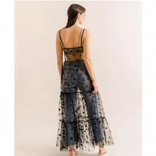 Women's Mesh See-Through Skirt High Waist Skirt Beachwear Pleated Long Maxi Skirt - 黑色 - 查看 1