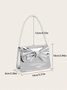 1 szt. Mini torebka z kokardą w kolorze złotym i srebrnym, perłowa, uniwersalna dziewczęca torebka typu crossbody/wieczorowa