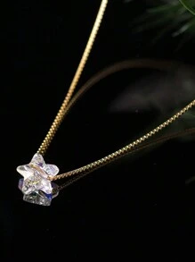 BALMORA 1 Stück modische und elegante S925 Silber Halskette mit quadratischem Kristall Anhänger, perfekt für täglichen und festlichen Anlass sowie als Geschenk für die Freundin zu Feiertagen