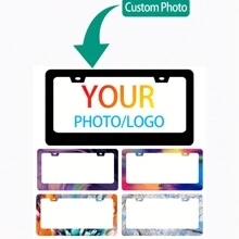 Custom 6x12 Inch Aluminum Personalized License Plate Frame, Record Your Memorable Moments, High Attention Catching Customized License Plate Frame, Personalized Design With Photo, Text, Logo (1 Set)