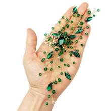 Handmade Crystal Hair Comb Bride Wedding Hairpin, Green Emerald Color Crystal Hair Accessories,Bride Hair Styling, Side Comb