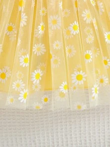 Baby Mädchen Kleid mit Blume Muster, Rundhalsausschnitt, Rüschenärmeln und Stirnband, süß und stilvoll