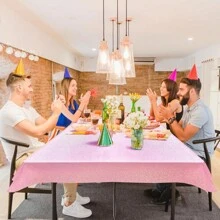 2pcs Pink Holographic Laser Tablecloth, Shimmer Lightweight Disposable Rectangle Tablecloths For Birthday Party, Wedding Anniversary, Bachelorette Party - Pale Pink - View 4