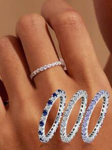 1PC Vintage 925 Sterling Silver Colored Full Diamonds Ring For Women Simple Silver Ring Fine Jewelry Luxury Brand Gift