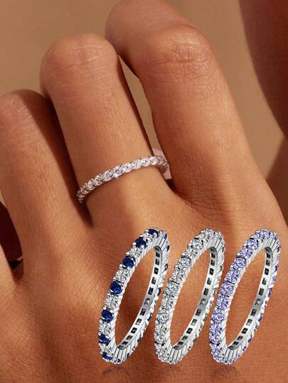 1 PIEZA Anillo de plata de ley 925 vintage con diamantes completos de colores para mujeres, anillo de plata simple, joyería fina, regalo de marca de lujo