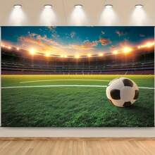 1 Stück Polyester Fußballfeld Hintergrund, vielseitig einsetzbare Sportspiel Party Kulisse mit Scheinwerfern, ohne Stromanschluss erforderlich, geeignet für Abschlussfeiern und allgemeine Feiern, Fotostudio Requisiten, grünes Glas, Fußballfeld, Fußball Dekoration Requisiten, Fotografie - 1 - Übersicht 2