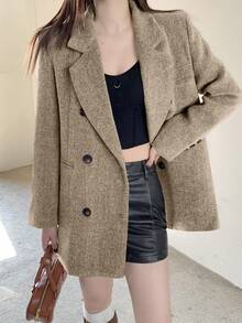 [Y6Y] 复古人字纹双排扣羊毛混纺西装外套，宽松休闲外套，尽显高端气质，适合秋冬季穿着