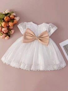 Baby/Toddler Girls White Wedding Flower Girl Dress, 0-2 Years Old, For Birthday Party And Wedding - White - View 2