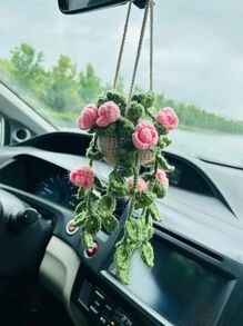 1 pieza Planta de crochet linda para espejo retrovisor de carro/decoración de habitación, accesorio colgante hecho a mano para espejo de carro estilo bohemio, adecuado para mujeres y niñas, decoración estética interior verde del carro, adorno colgante para camión para hombres