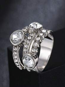 1 件时尚闪亮潮流简约银色镶嵌圆形水钻环圈戒指女士派对婚礼配饰礼物珠宝 - 戒指 - 查看 3