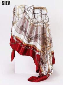 1入簡約印花90年代方形女士絲巾，適用於春秋季，可用作腰帶、包裝飾、頭帶等，波希米亞風格的頭巾、髮箍、頭帶，是裝扮造型的理想選擇 - 酒紅色 - 查看 2