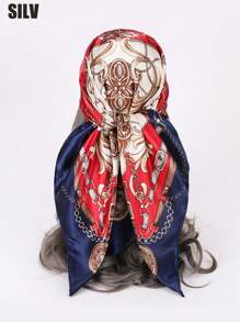 1入簡約印花90年代方形女士絲巾，適用於春秋季，可用作腰帶、包裝飾、頭帶等，波希米亞風格的頭巾、髮箍、頭帶，是裝扮造型的理想選擇 - 酒紅色 - 查看 6