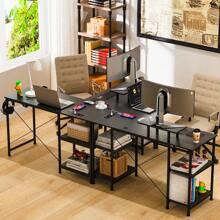 Gaming Desk, Convertible From L To I Shape, Desk With Large Storage Space, With 2 Power Outlets And 2 USB Ports, 130 X 50 X 74 Cm, Black - 黑色 - 查看 7