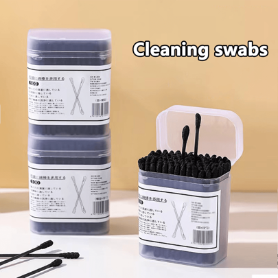 100/300 قطعة من أعواد التنظيف ذات الطرفين المعبأة في علبة، أحد الطرفين مستدير والآخر على شكل ملعقة الأذن، مما يجعل تنظيف الأذن أسهل. أعواد تنظيف صحية لإزالة المكياج والاستخدام المنزلي.