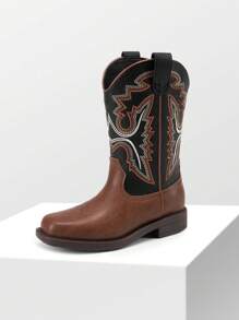 Boys Girls Western Boots Cowboy Boots Kids Western Square Toe Riding Boots - 黑色 - 查看 4