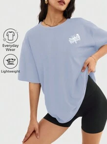 Speed mate Women's Spider Print Half Sleeve Cropped Fitted T-Shirt, Casual, Spring/Summer - Dusty Blue - View 1