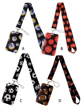 1 件运动风格足球、排球、橄榄球、篮球图形挂绳卡夹、钥匙扣硬壳 ID 徽章夹，适用于公交卡、身份证、工作卡、学生证、展览卡、活动身份证、学校用品、返校