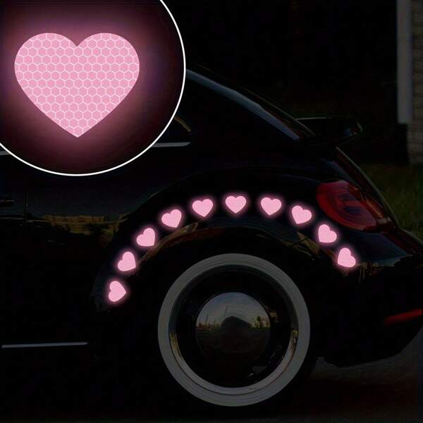 10 piezas de pegatinas reflectantes en forma de corazón de alta visibilidad para la seguridad de la conducción nocturna, apropiadas para parachoques, motocicletas, cascos