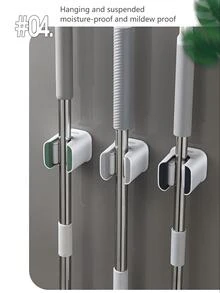 1 件免打孔拖把挂钩，拖把架壁挂式 - 重型拖把和扫帚收纳架，节省空间的拖把、扫帚和清洁工具实用夹，美观，易于安装#浴室收纳架，拖把和扫帚收纳夹，拖把收纳架，拖把夹浴室套装，马桶刷收纳工具，清洁浴室配件，家用小工具