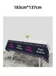带有生日快乐主题印花的防水一次性桌布，双色生日快乐字母设计，适合生日派对，防油防水 - 彩色 - 查看 7
