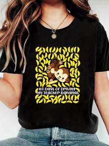 100% Cotton 100th Day Of School Teacher Monkey Pun Banana T-Shirt