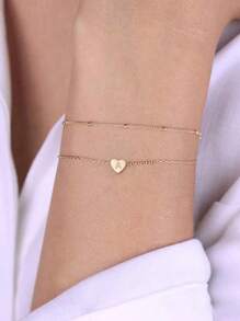 2 件心形字母双层不锈钢心形 26 个字母多层手链 - 金色 - 查看 2