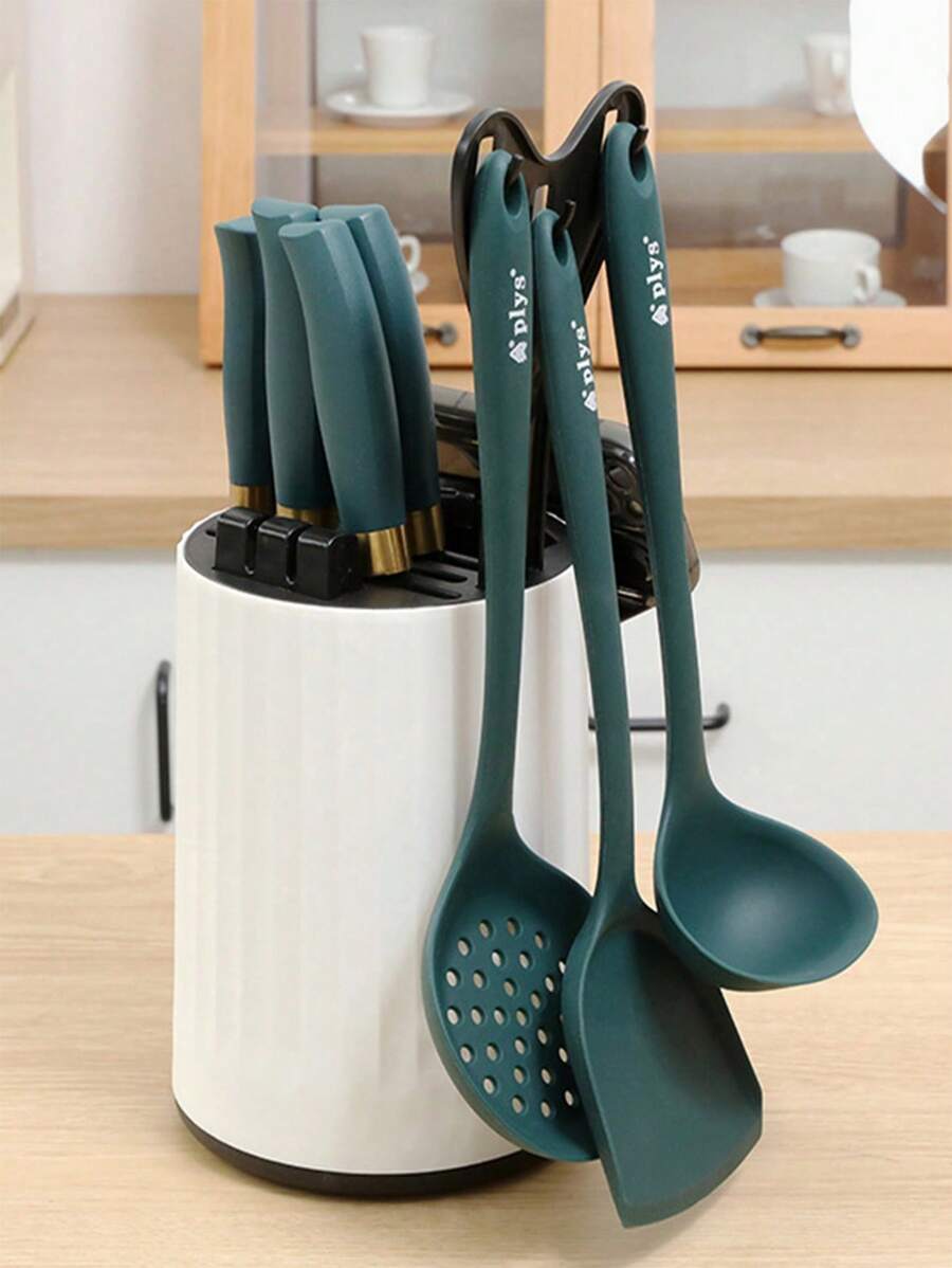 1pc Kitchen Rotate Knife Holder Rack, Multi-Functional Utensil Storage Organizer For Knives, Chopsticks, Cutlery - Multicolor - View 1