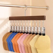 1 件 12 夹木制衣架，衣服晾干架，用于内衣、领带、吊带背心、围巾、皮带、家用收纳架，适用于浴室、卧室、衣橱、衣柜、家庭、宿舍、春季、极简主义、夏季上衣 - 銀色 - 查看 7