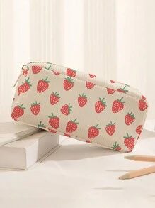 3 件套：草莓印花灯芯绒大容量铅笔盒、文具袋、拉链铅笔盒、印花灯芯绒袋、返校、学校用品、铅笔袋、书包 - 彩色 - 查看 10