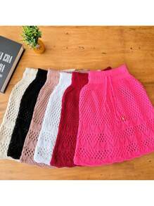Women's Lace Beach Cover-Up Skirt Knitting Summer Fashion Crochet Stitch - màu đen - Xem 2
