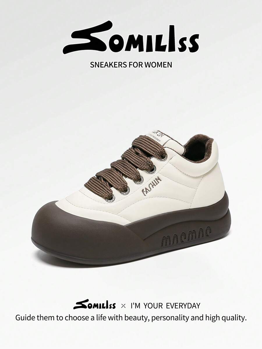 somiliss 1 Đôi giày thể thao cổ cao lót lưới giữ nhiệt thông thường dành cho nữ, buộc dây, đế dày màu đen, chống trượt, giày đi bộ ngoài trời thời trang cổ điển mới thu đông 2024