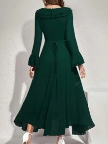 Robe à manches longues en polyester pour femme, col volant, style, lavable en machine, convient à toutes les saisons