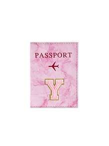 1 pieza Funda protectora de pasaporte bordada con toalla rosa con las primeras letras de la A a la Z impresas, cartera de pasaporte para mujer y hombre, estilo vintage de negocios, funda de pasaporte y tarjetero multifunción de PU para viaje en avión y accesorios de viaje - Rosa - Ver 24