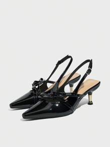 黑色漆皮高跟鞋，独特设计优雅淑女风格皮革小猫跟凉鞋，时尚欧洲封闭式鞋头系带凉鞋，精致细高跟优雅设计系带封闭式鞋头凉鞋，法式简约优雅一脚蹬凉鞋