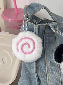 1 件粉色和白色迷你毛绒漩涡绒球钥匙扣 - 柔软毛绒配件，用于手提包装饰 - 可手洗/干洗汽车配件包魅力学校可爱哥特 Y2k - 彩色 - 查看 2
