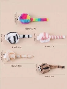 5pcs Interactive Cat Toys Set - Colorful Plush Mice With Fluffy Tails, Polyester Blend, Suitable For All Cat Breeds Daily Play - Random Colors And Tail Lengths, Indoor Cat Toys