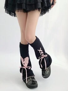 1 pieza Conjunto de piernas anchas de estilo Lolita para mujer, calentadores de piernas con diseño de corazón de cinta de estilo Y2K lindos y dulces, diseño de puños de encaje