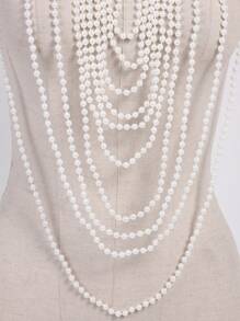 1 pezzo Collana lunga di perle di stile francese, lussuosa e sexy, Collana multi-strato a forma di V per il collo e la clavicola, collana da indossare con il maglione