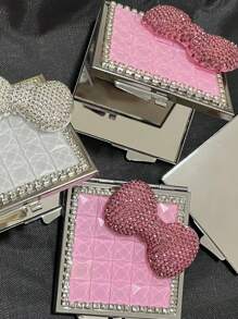 1 件蝴蝶结小镜子，新款法式方形金属小镜子，带闪亮水钻蝴蝶结，双面折叠便携式化妆镜，适合亲戚、朋友、同事、女朋友的装饰礼品 - 彩色 - 查看 7