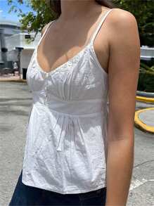 Women Y2k Fairy Grunge Crop Tank Tops Floral Print Lace Trim Camisole Fitted Scoop Neck Back Tie Waist Backless Spaghetti Strap Tank Tops Plaid Blouse Going Out Shirt Tops Summer Clubwear Vintage Streetwear Aesthetic Clothes - 白色 - 查看 3