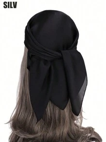 1入組女士模擬絲方形圍巾髮飾，純色經典髮巾頭帶頸巾頭部包裝髮飾休閒頭巾，頭帶，頭箍，裝扮您的外觀理想之選