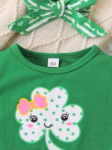 Girls St.Patrick's Day Letter Print T-Shirt Top And Pants Children Summer Outfit