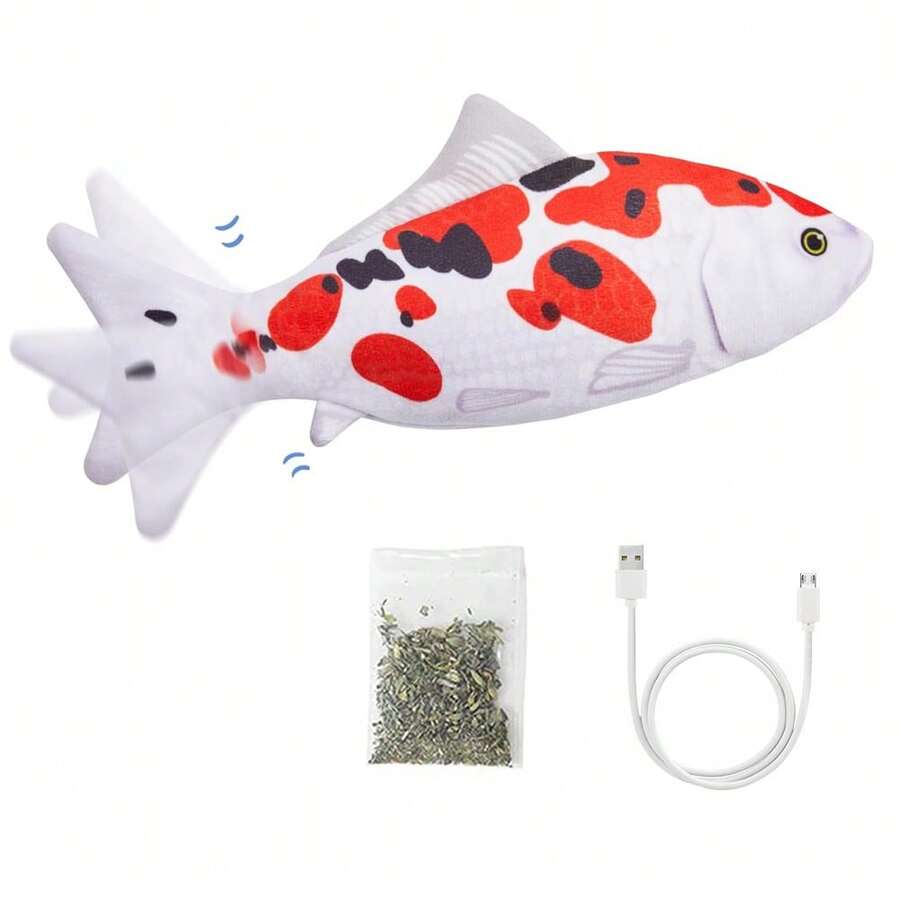 Floppy Fish Cat Toy, Moving Cat Kicker Fish Toy, Cat Toys Flopping Fish With Silver Vine And Catnip, Motion Kitten Interactive Exercise Toys For Indoor Cats, Wiggle Fish Catnip Toys - Cá Koi - Xem 1